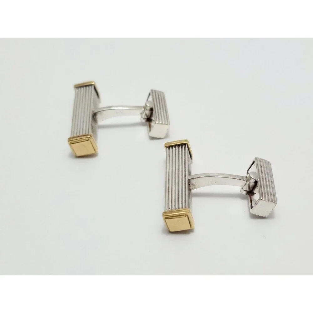 Modern Unique GTP 18K Solid Yellow Gold & 925 Sterling Silver Cufflinks